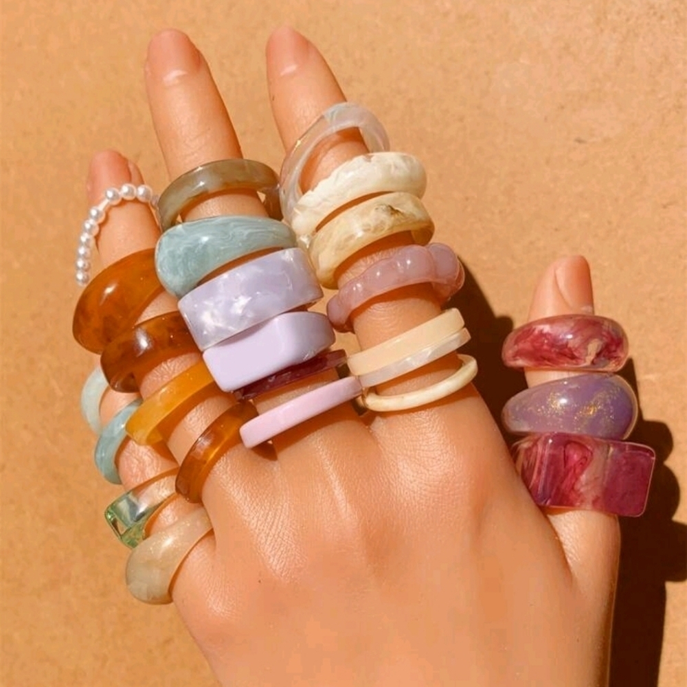 25 Colorful Resin Ring Set Multicolor Pinks New Unique